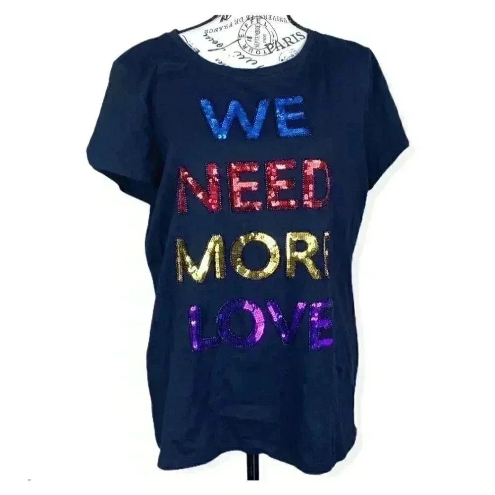 INC women t-shirt combo sequin black- L